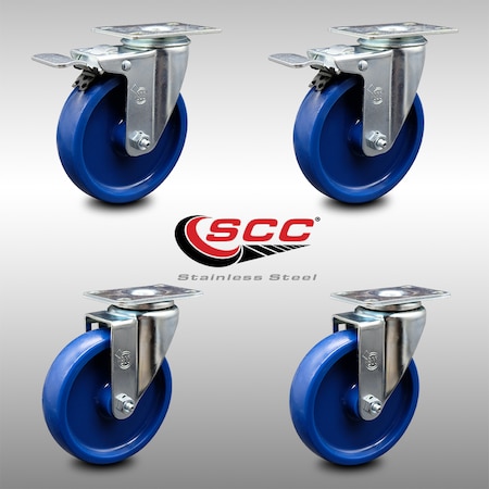 Service Caster 5 Inch SS Solid Polyurethane Top Plate Caster Total Lock Brakes SCC, 2PK SCC-SSTTL20S514-SPUS-2-S-2